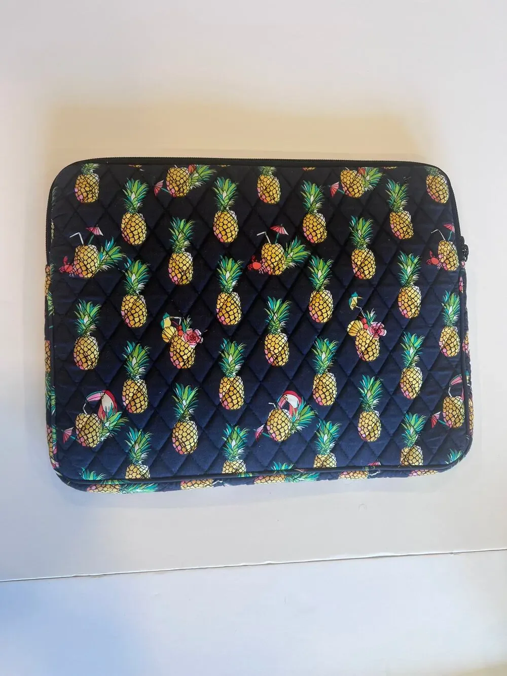 Vera Bradley Toucan Party Laptop Sleeve Quilted Navy Blue Pineapple Case Padded